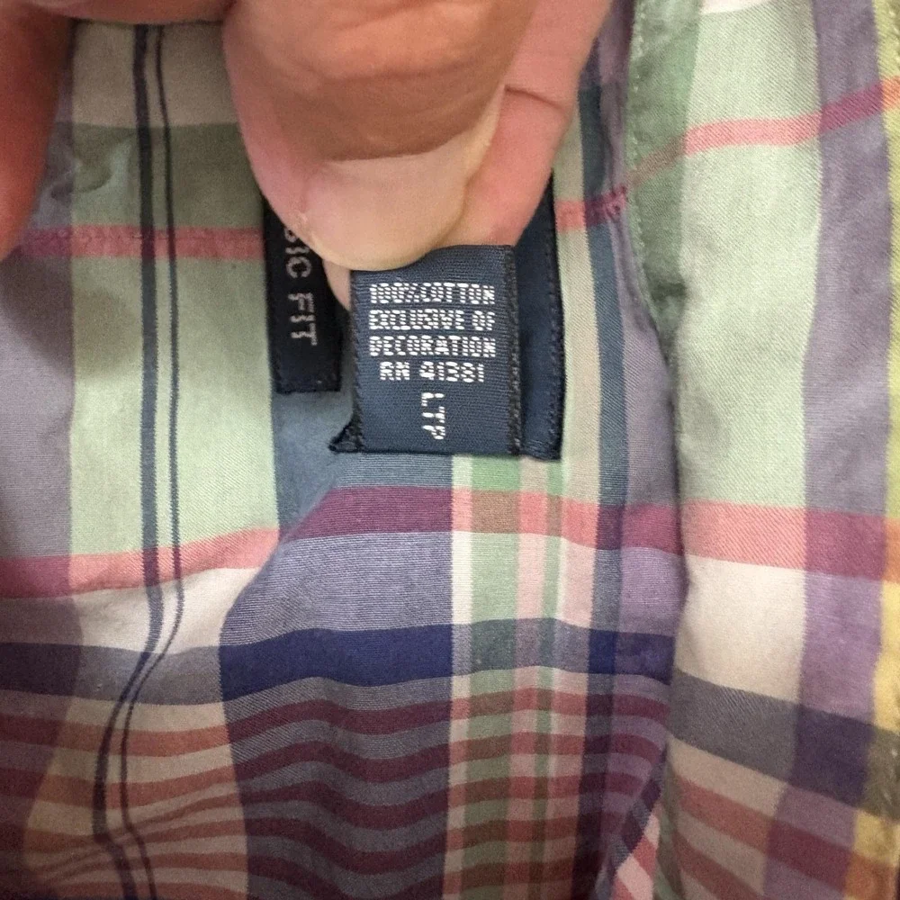 Ralph Lauren Madras Plaid Shirt Mens 2XLT Big Tall Cotton Short Sleeve Button-Up